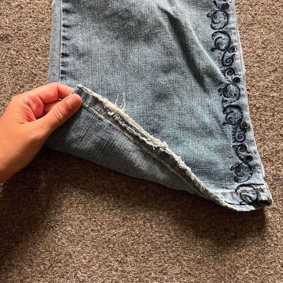 Vintage COS Jeans Blue Light Wash Flared Denim Rhinestone Embroidered Size 10 - Picture 6 of 16